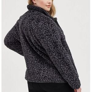 Torrid charcoal grey leopard Pu Trim Zip Front Sherpa